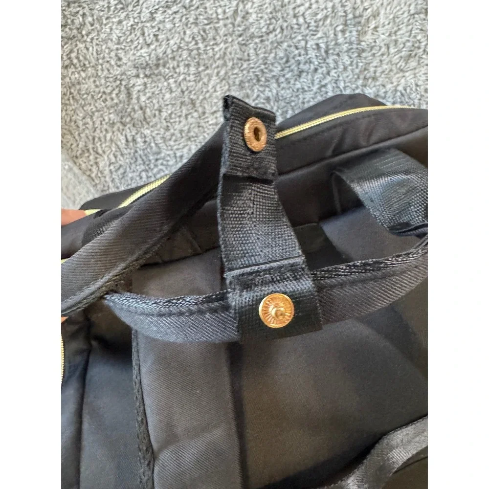 Black Nylon Diaper Bag Backpack Gold Hardware Multi-Pocket